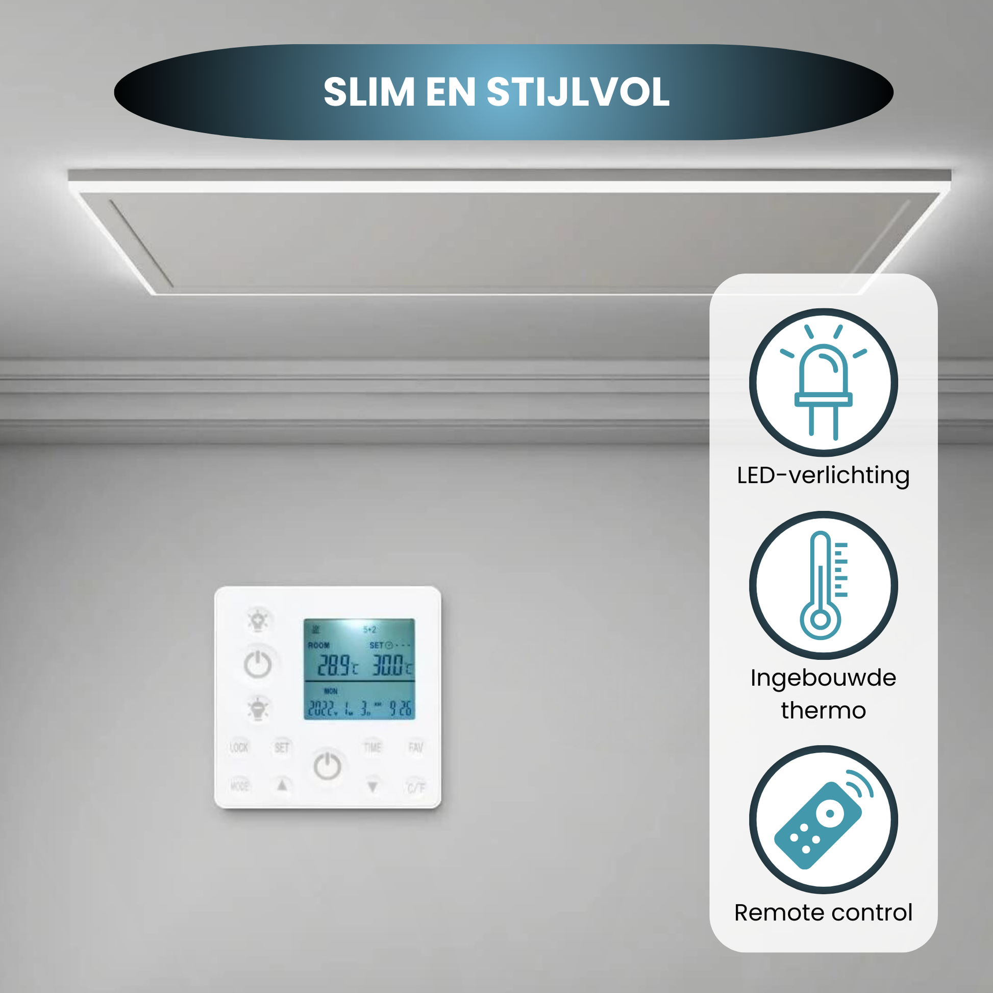 Infra Heating HL Serie Wifi infraroodpaneel met LED verlichting 63 x 108 cm – 700 W